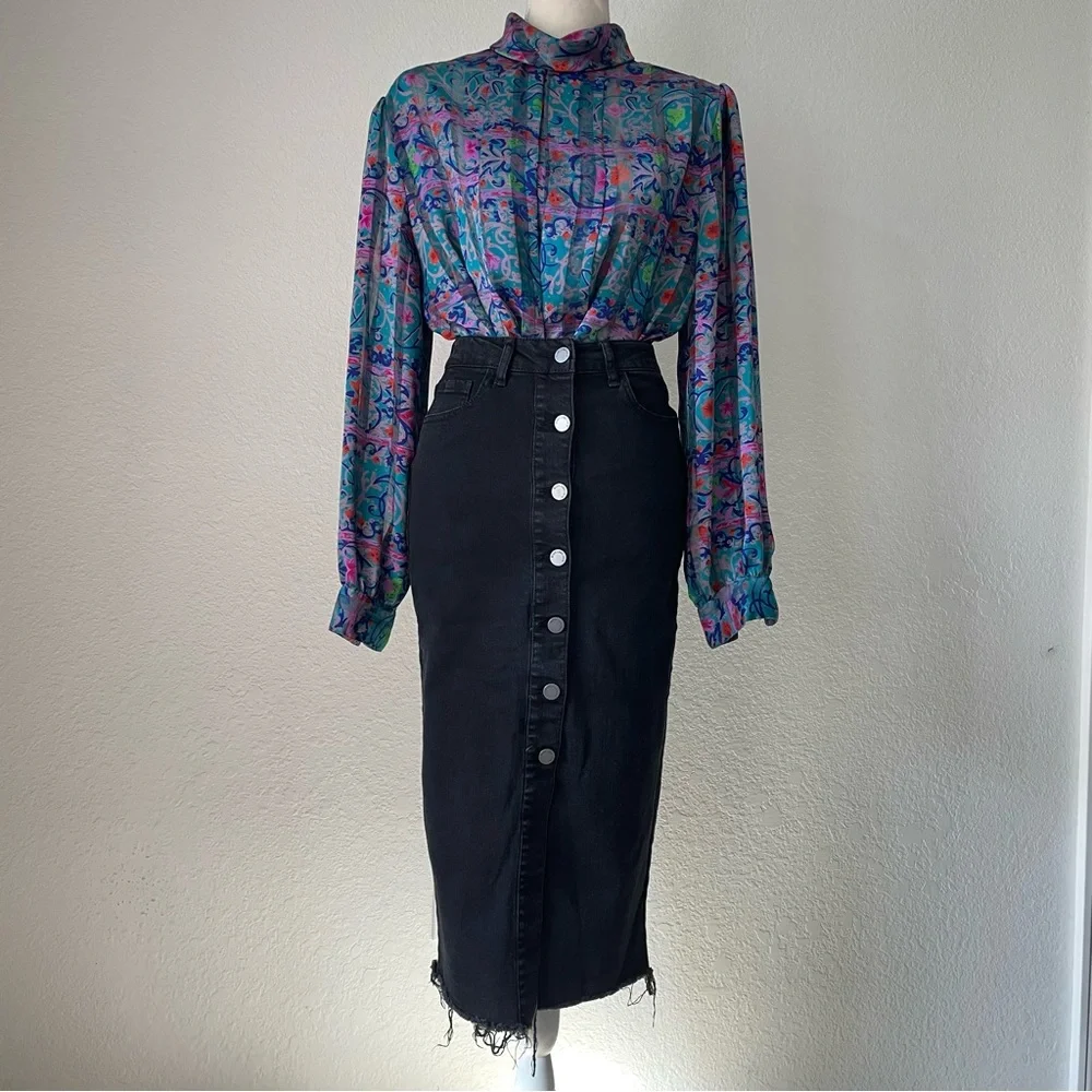 NICOLA AMAZING VINTAGE FLORAL MOCK NECK BUTTON DOWN BALOON SLEEVE BLOUSE TOP - Picture 9 of 16